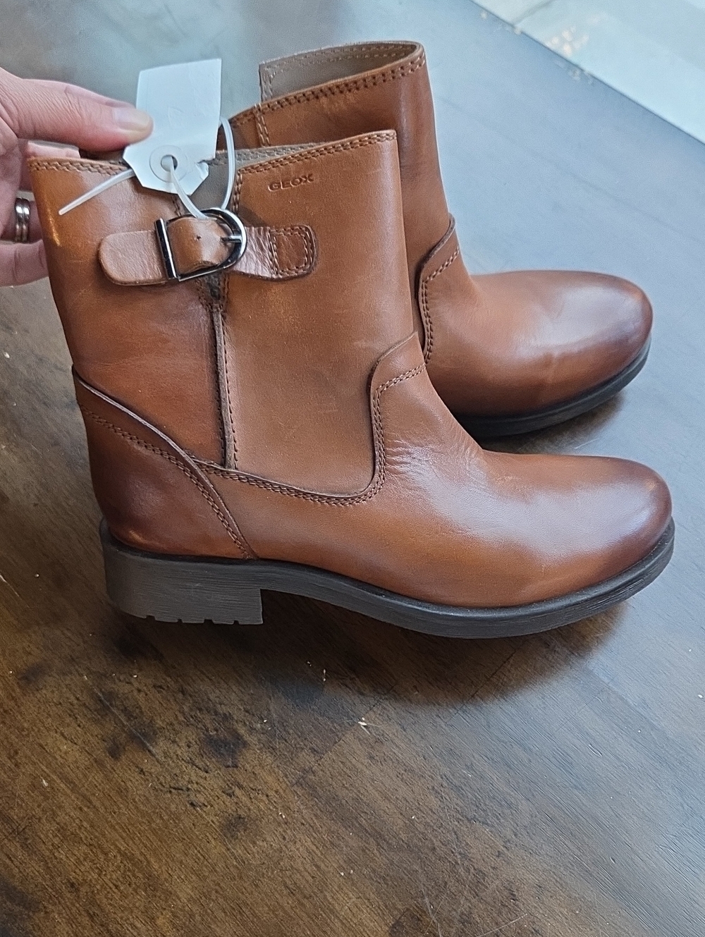 GEOX Size 7 Women's Leather Ankle Lined Booties - Cognac Brown